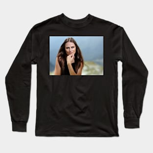 Beautiful woman in a mountain landscape Long Sleeve T-Shirt